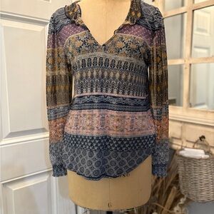 BohemianPatterned ‎ Eccentric Chic Lucky Brand Long Sleeve Top Size S/P